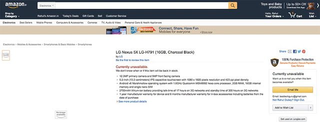 LG NEXUS 5X Specs Revealed: Phone Accidentally Listed On Amazon